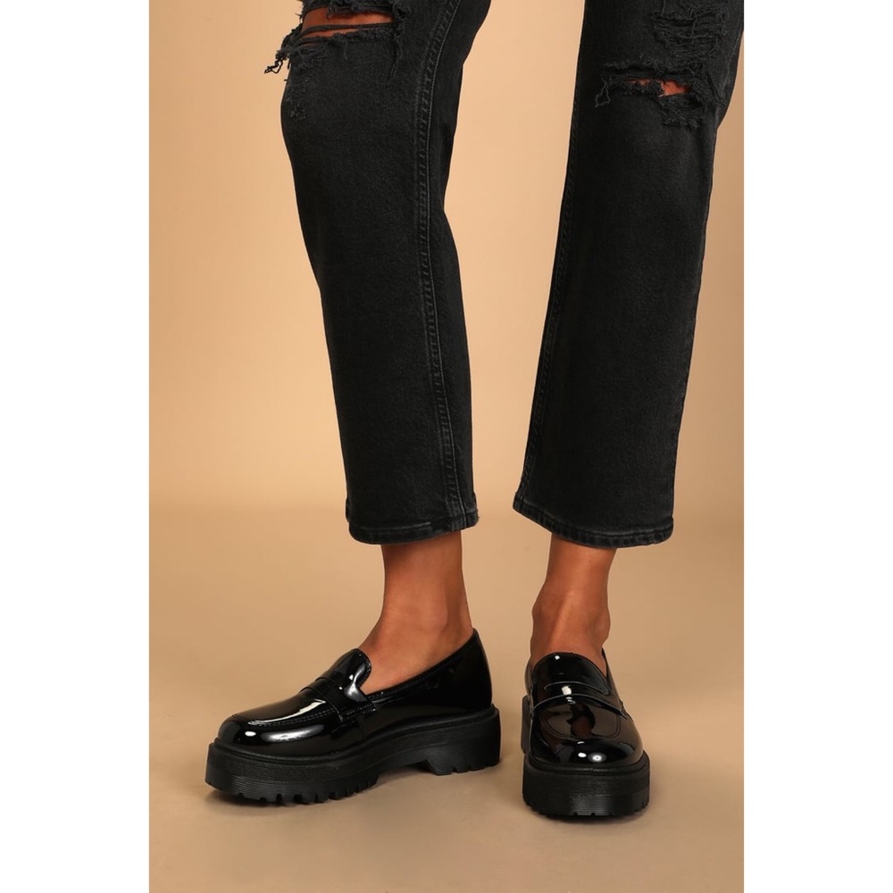 Lulus Maysie Black Patent Flatform Loafers